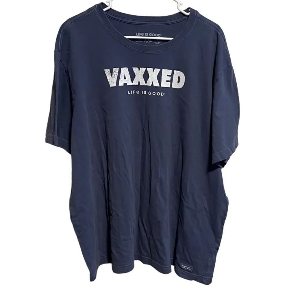 Life is Good- Men’s Covid 19 VAXXED Crusher Tee Stone Blue, Size XXL